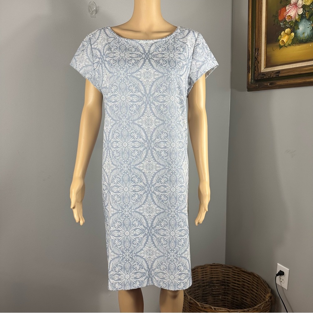 Halogen NWT Blue/White Patterned Short Sleeve Shift Dress Size Large